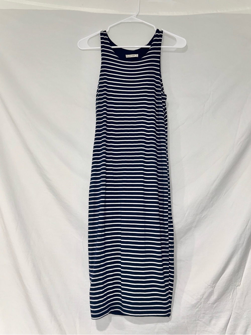 Marine Layer Navy White Striped Sleeveless Stretch Midi Tank Dress Nautical Sz S